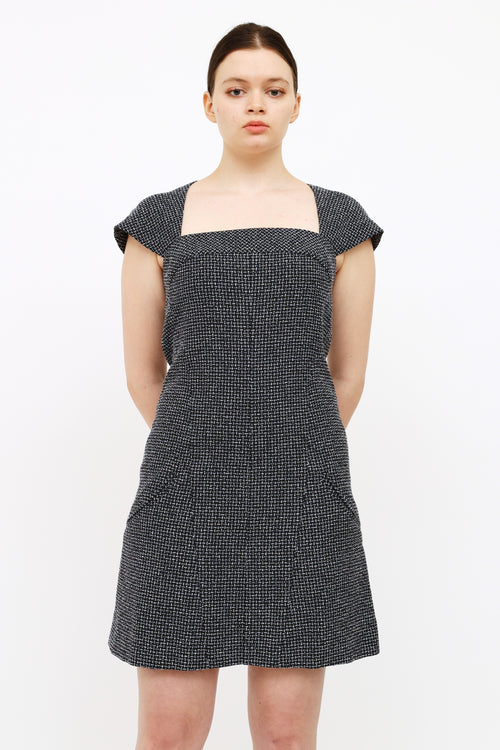 Chanel Black, Blue 
White Tweed Dress