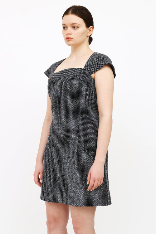 Chanel Black, Blue 
White Tweed Dress