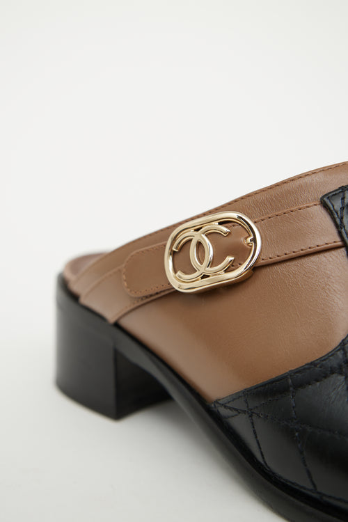 Chanel Black 
Brown 16B Quilted Mule