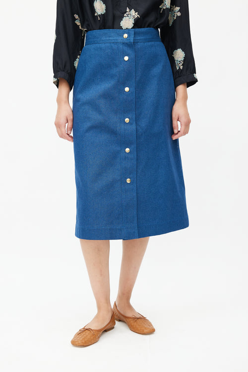 Horses Atelier Blue A-Line Midi Skirt