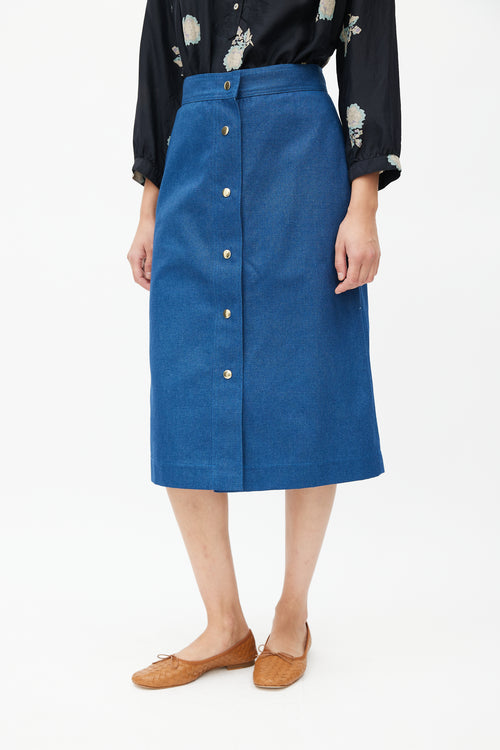 Horses Atelier Blue A-Line Midi Skirt