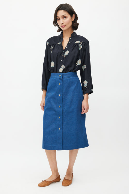 Horses Atelier Blue A-Line Midi Skirt