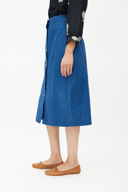 Horses Atelier Blue A-Line Midi Skirt