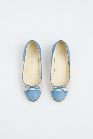 Chanel Blue 
Beige Leather Flat