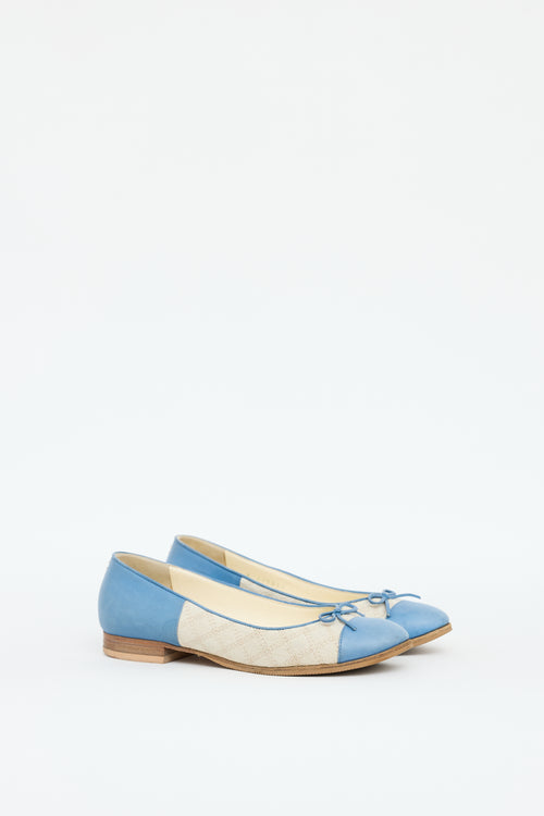 Chanel Blue 
Beige Leather Flat