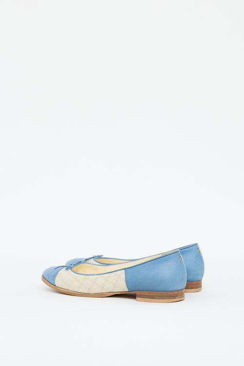 Chanel Blue 
Beige Leather Flat