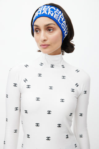 Chanel Blue 
Cream Cashmere Logo Headband