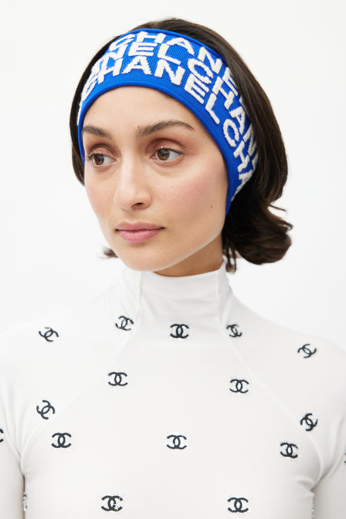 Chanel Blue 
Cream Cashmere Logo Headband