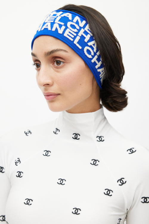 Chanel Blue 
Cream Cashmere Logo Headband