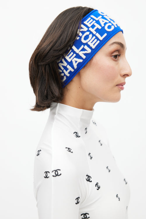 Chanel Blue 
Cream Cashmere Logo Headband