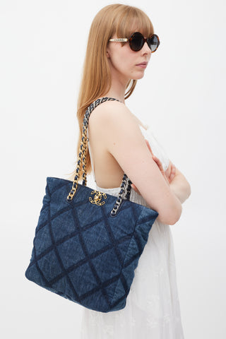 Chanel Blue Denim North South Shopping Tote Bag