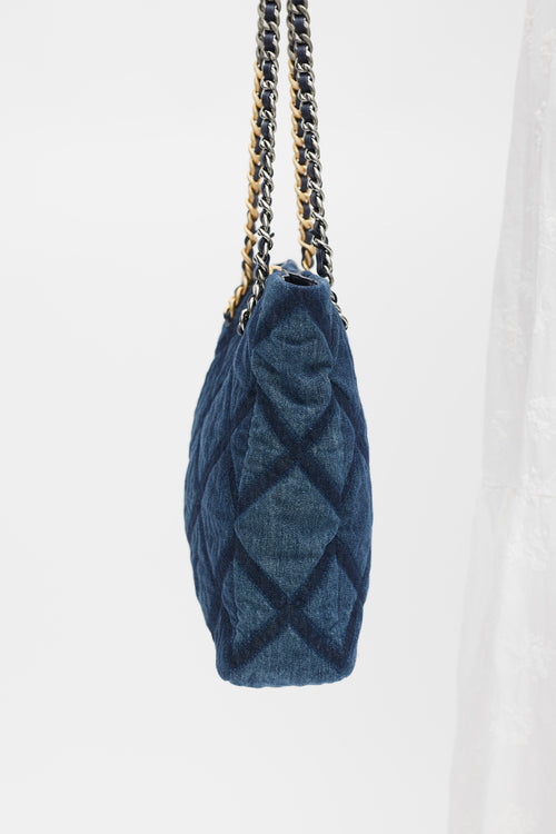 Chanel Blue Denim North South Shopping Tote Bag