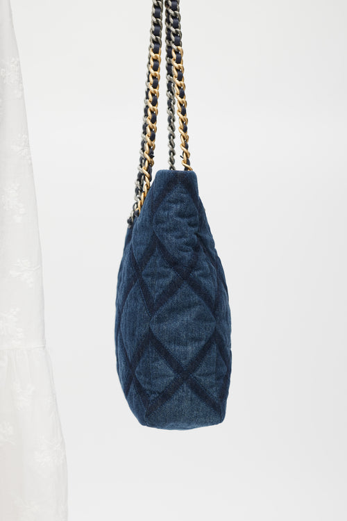 Chanel Blue Denim North South Shopping Tote Bag