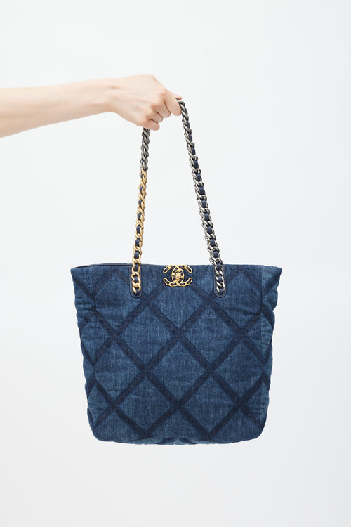 Chanel Blue Denim North South Shopping Tote Bag