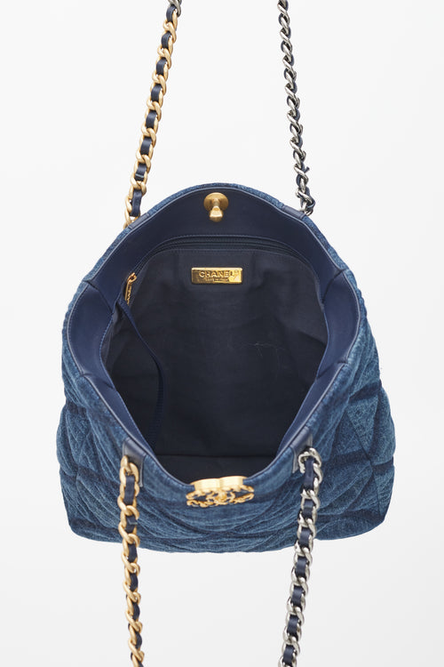 Chanel Blue Denim North South Shopping Tote Bag