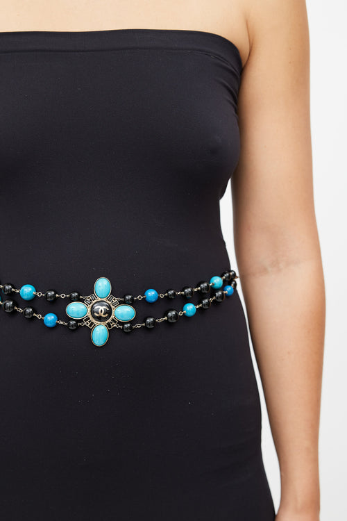 Chanel Fall 2007 Blue 
Black Beaded CC Logo Belt