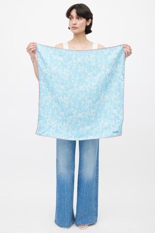 Chanel Blue 
White Floral Silk Scarf