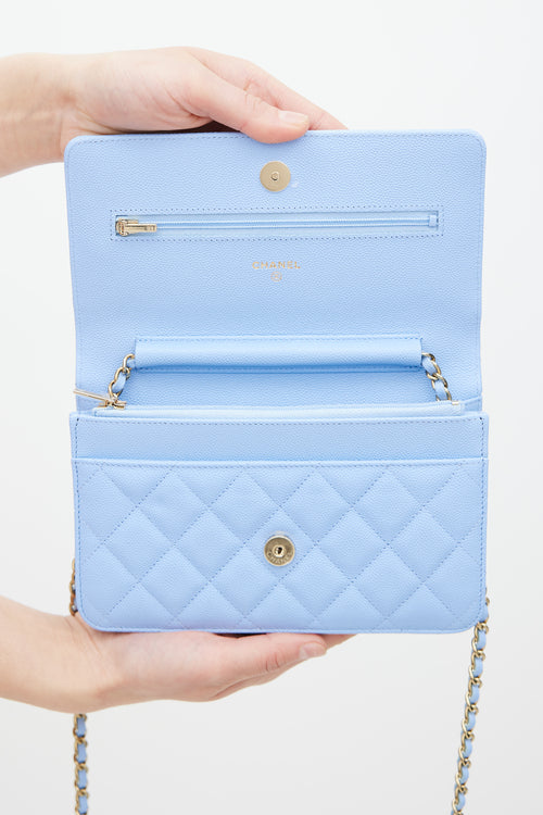 Light Blue Caviar Leather Wallet On Chain Bag