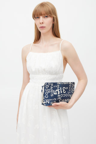 Chanel Blue 
White Canvas Rue Cambon Pouch