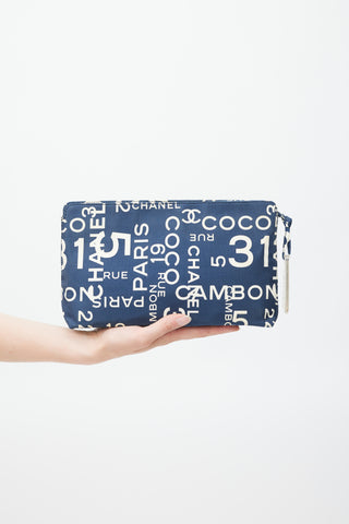 Chanel Blue 
White Canvas Rue Cambon Pouch