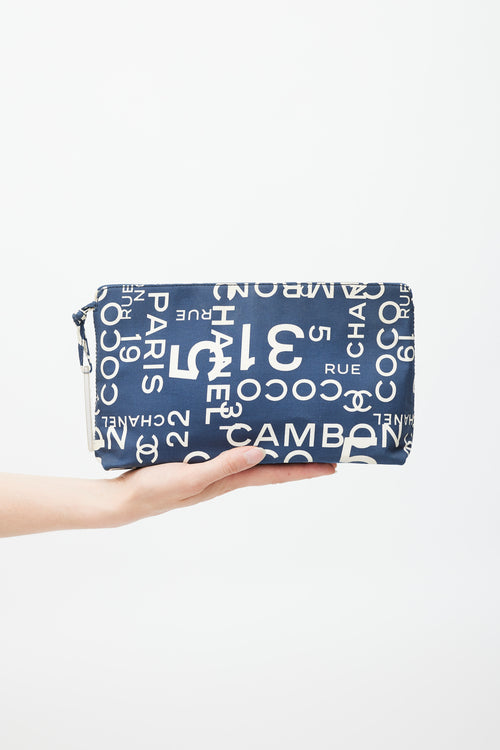 Chanel Blue 
White Canvas Rue Cambon Pouch