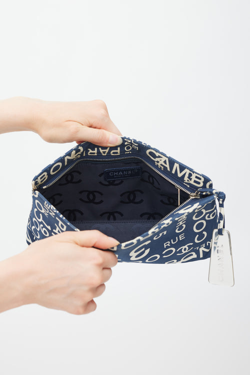 Chanel Blue 
White Canvas Rue Cambon Pouch