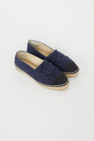 Chanel Blue Denim Logo Espadrille Flat