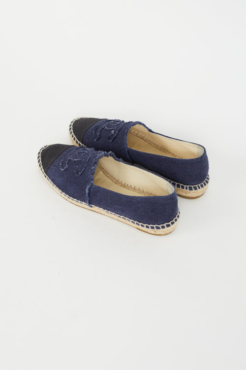 Chanel Blue Denim Logo Espadrille Flat