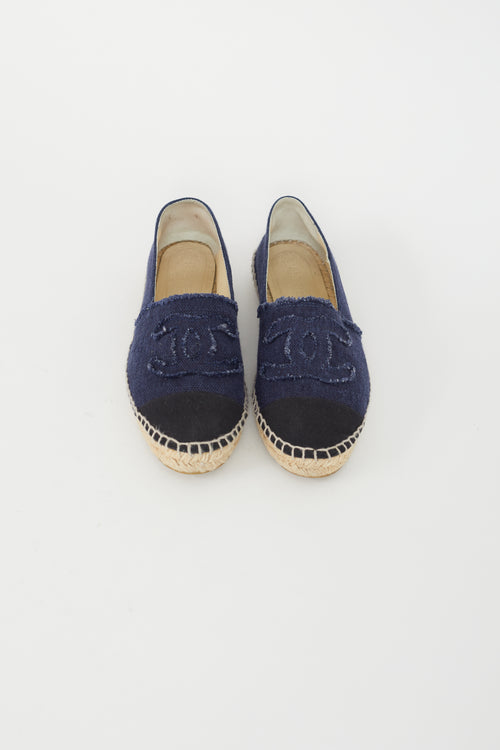 Chanel Blue Denim Logo Espadrille Flat