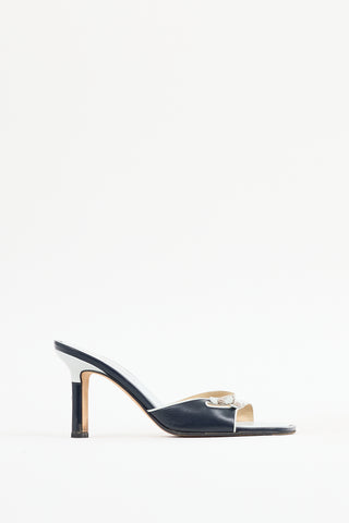 Chanel Blue Leather Two Tone Camelia Sandal