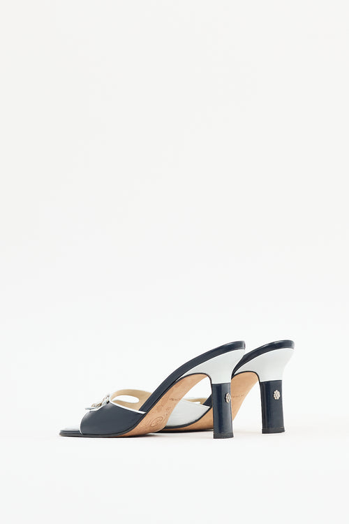 Chanel Blue Leather Two Tone Camelia Sandal