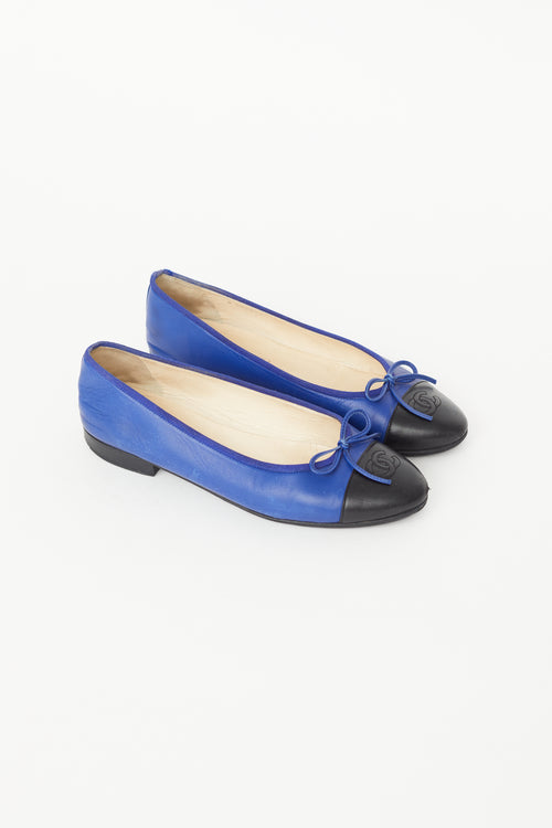 Chanel Blue 
Black Leather CC Ballet Flat