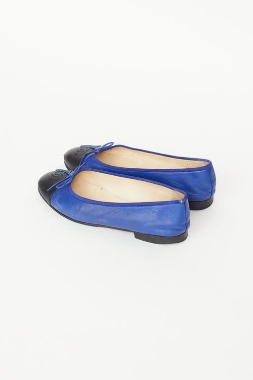 Chanel Blue 
Black Leather CC Ballet Flat