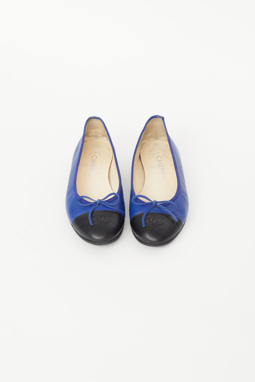 Chanel Blue 
Black Leather CC Ballet Flat