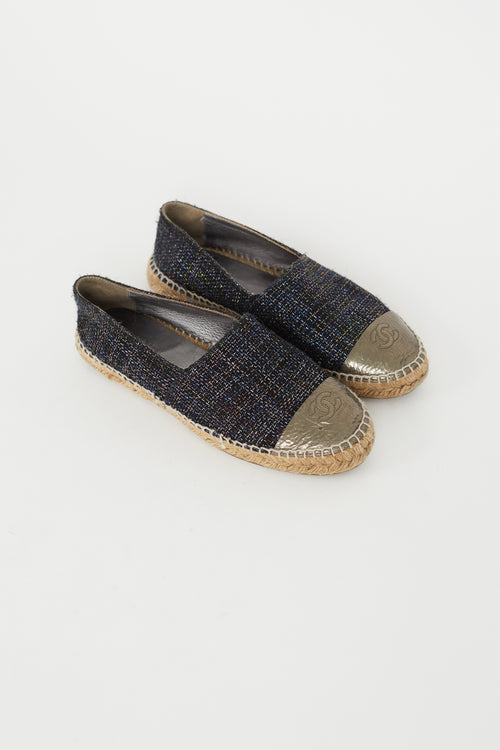 Chanel Blue 
Multicolour Tweed Logo Espadrille Flat