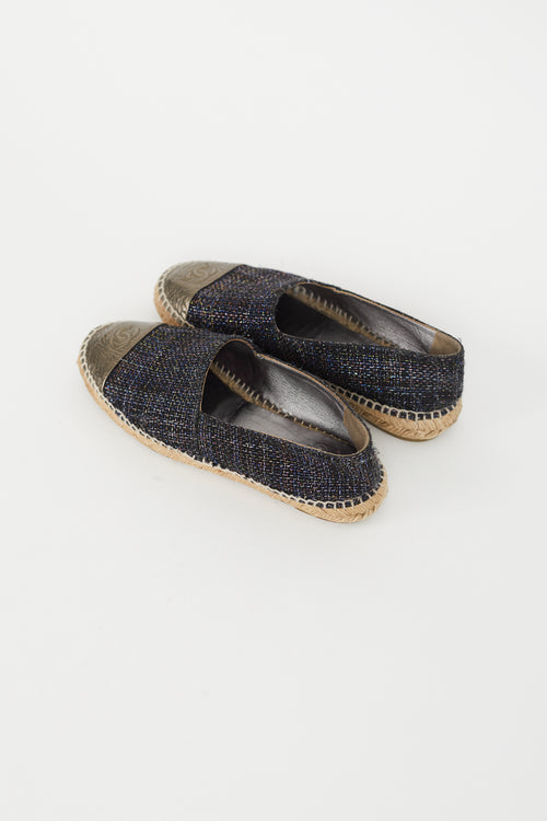 Chanel Blue 
Multicolour Tweed Logo Espadrille Flat