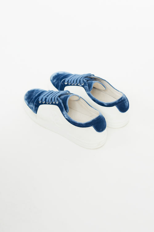 Chanel Blue 
White Velvet Sneaker