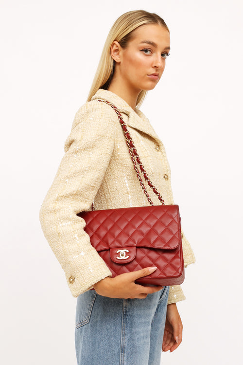 Burgundy Caviar Classic Jumbo Flap Bag