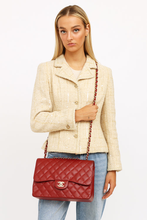 Burgundy Caviar Classic Jumbo Flap Bag