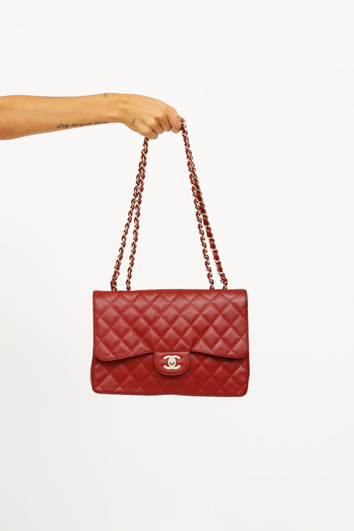 Burgundy Caviar Classic Jumbo Flap Bag