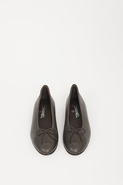 Chanel Brown Leather CC Ballet Flat