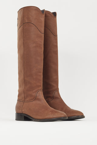 Chanel Brown Leather Logo Riding Boot