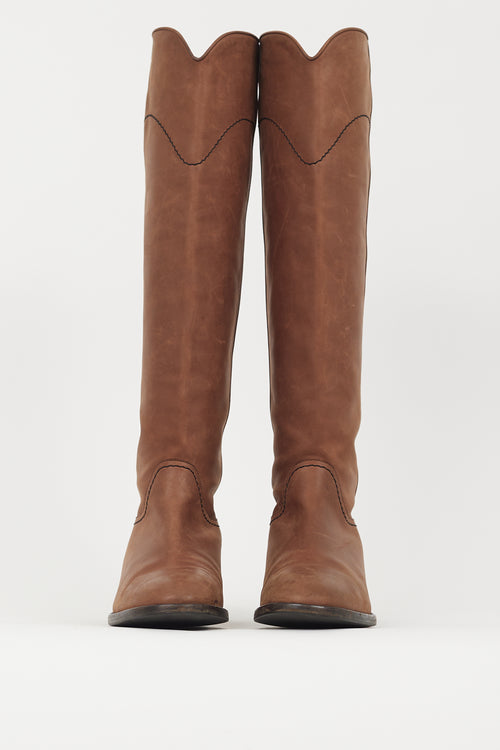 Chanel Brown Leather Logo Riding Boot