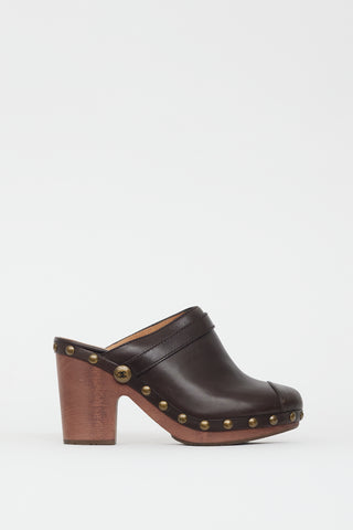 Chanel Brown Leather Wooden Clog Mule