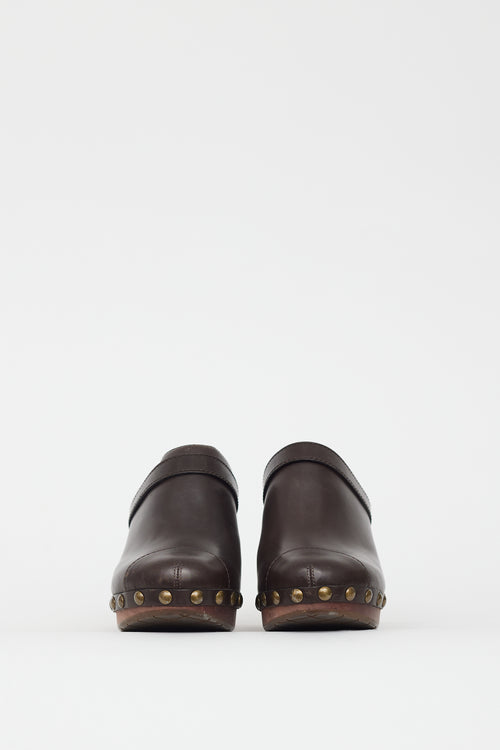 Chanel Brown Leather Wooden Clog Mule