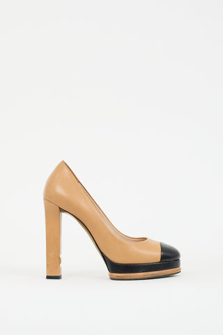 Chanel Brown Leather CC Platform Pump