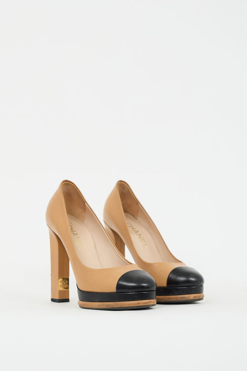 Chanel Brown Leather CC Platform Pump