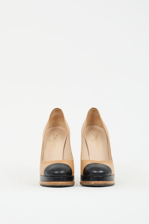 Chanel Brown Leather CC Platform Pump