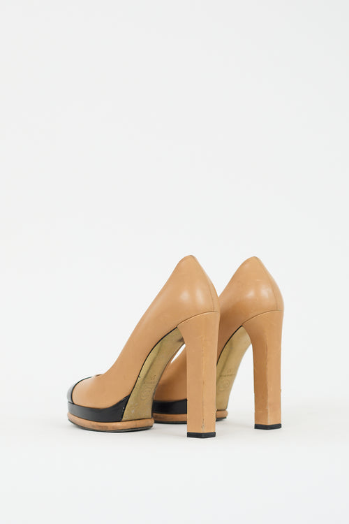 Chanel Brown Leather CC Platform Pump