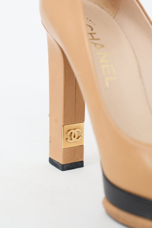 Chanel Brown Leather CC Platform Pump